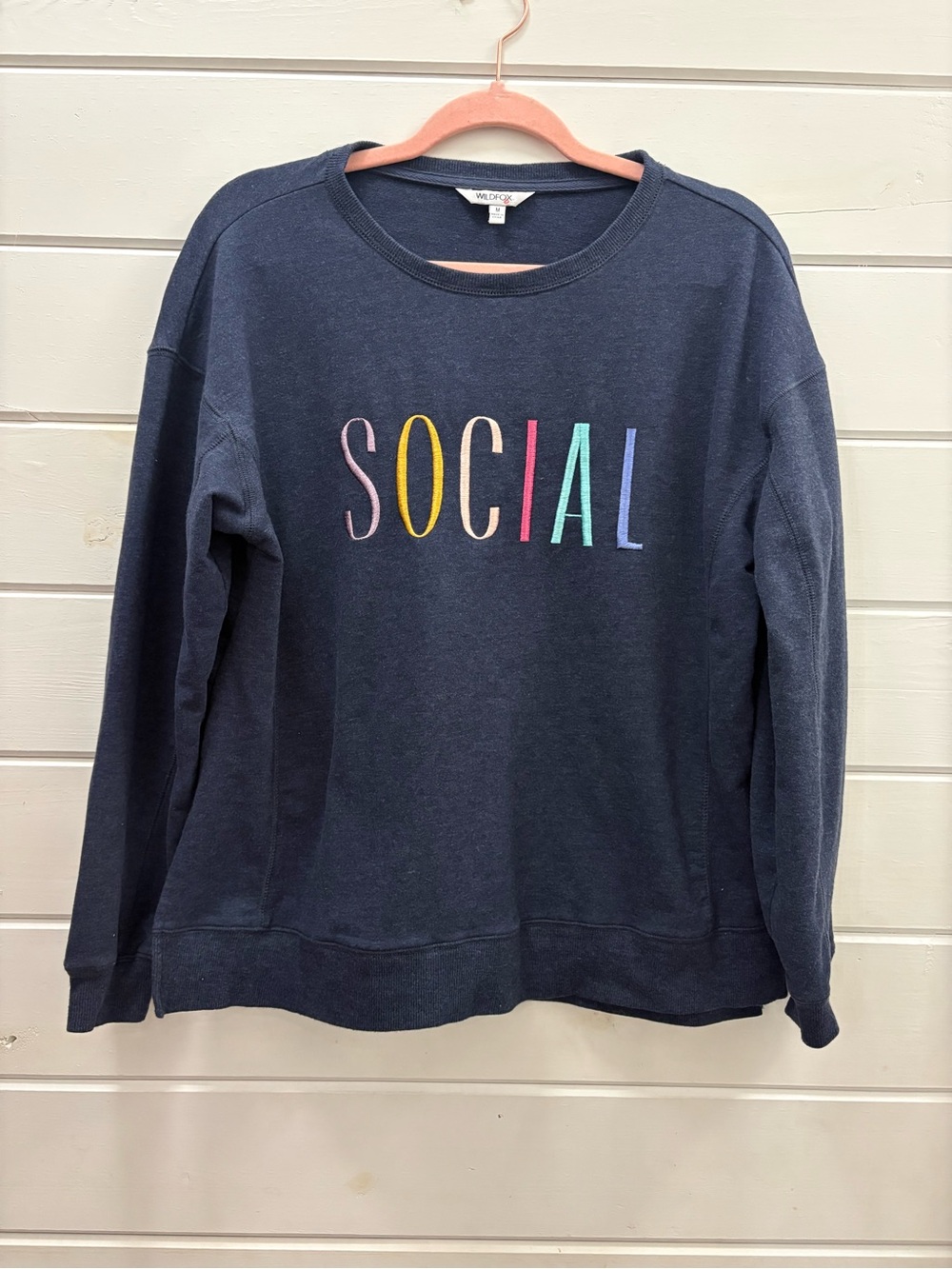 Wildfox navy color “Social” sweatshirt, size medium